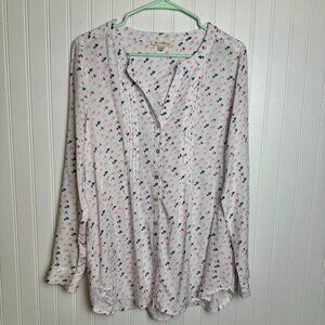 Jane + Delancey heart print long sleeve button down size small H9